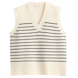 Alex Mill Marina Vest Stripe Merino Wool Sweater V Neck Waistcoat Cream Sz M